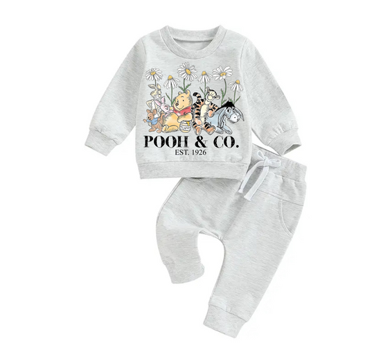 Baby and toddler pooh sweatshirt and pants outfit Hippo Boutique