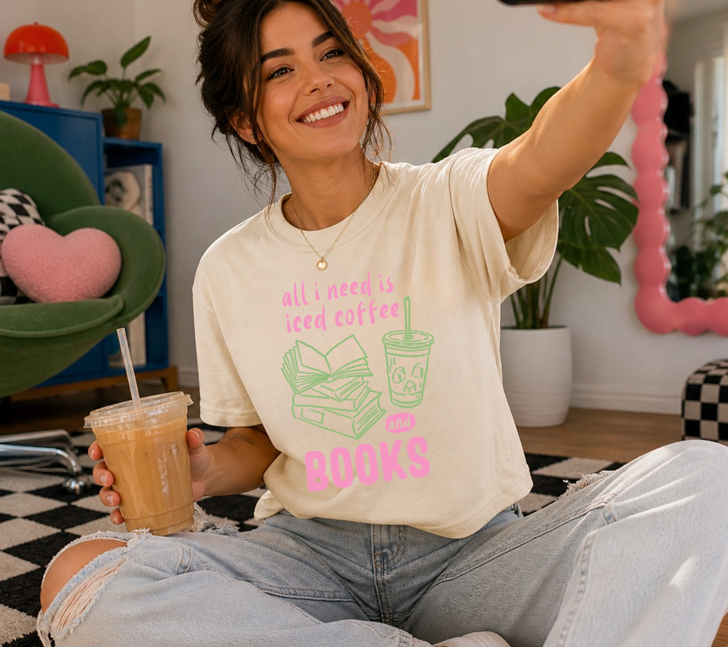 Cropped T-Shirts - Iced Coffee & Books Hippo Boutique