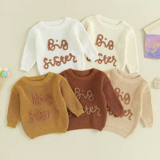 Knit Embroidered Big Sister sweater Hippo Boutique
