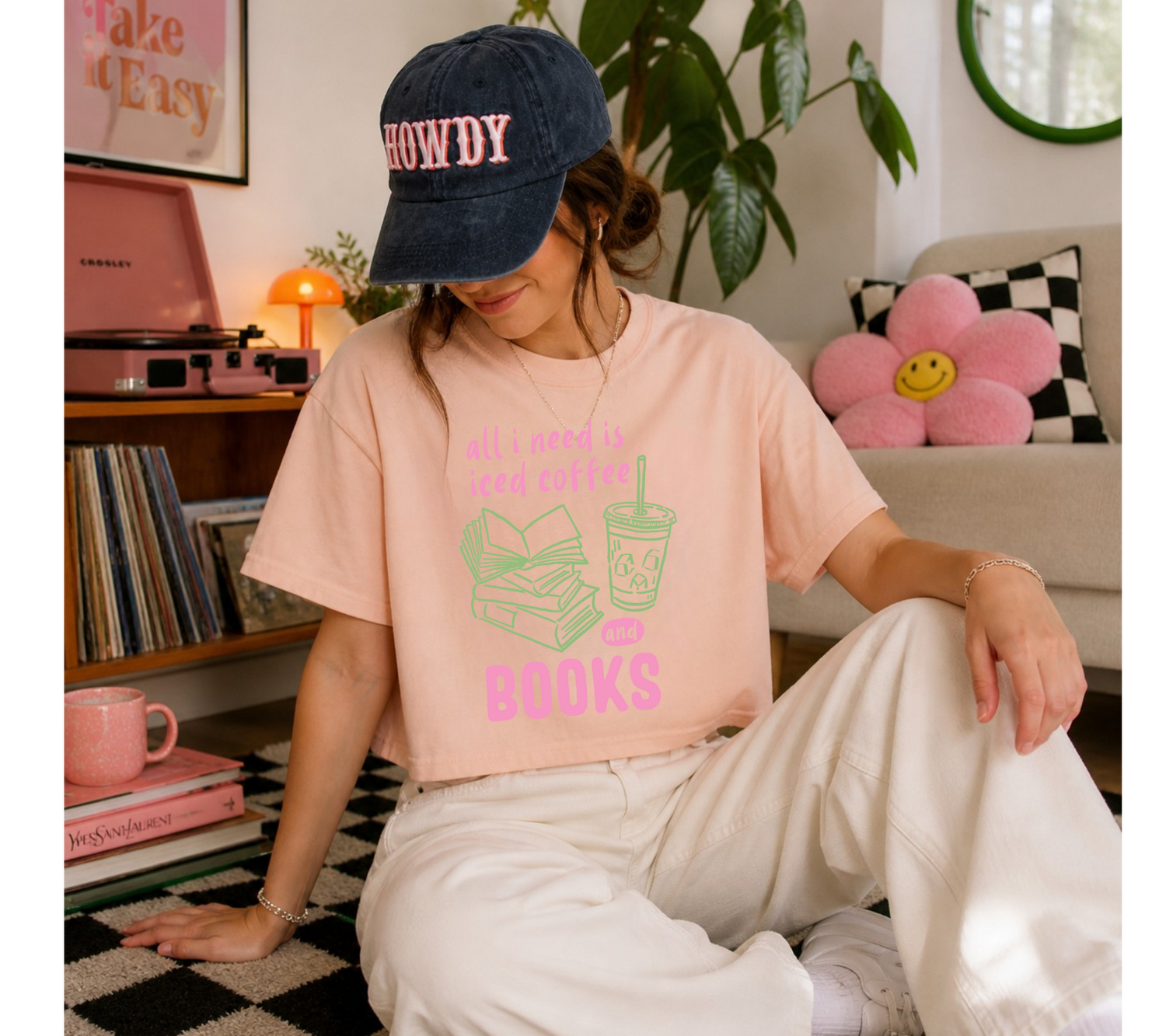 Cropped T-Shirts - Iced Coffee & Books Hippo Boutique