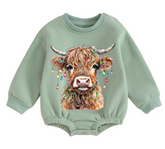 Christmas Highland Cow fleece Baby Oversized christmas Sweatshirt Romper Hippo Boutique