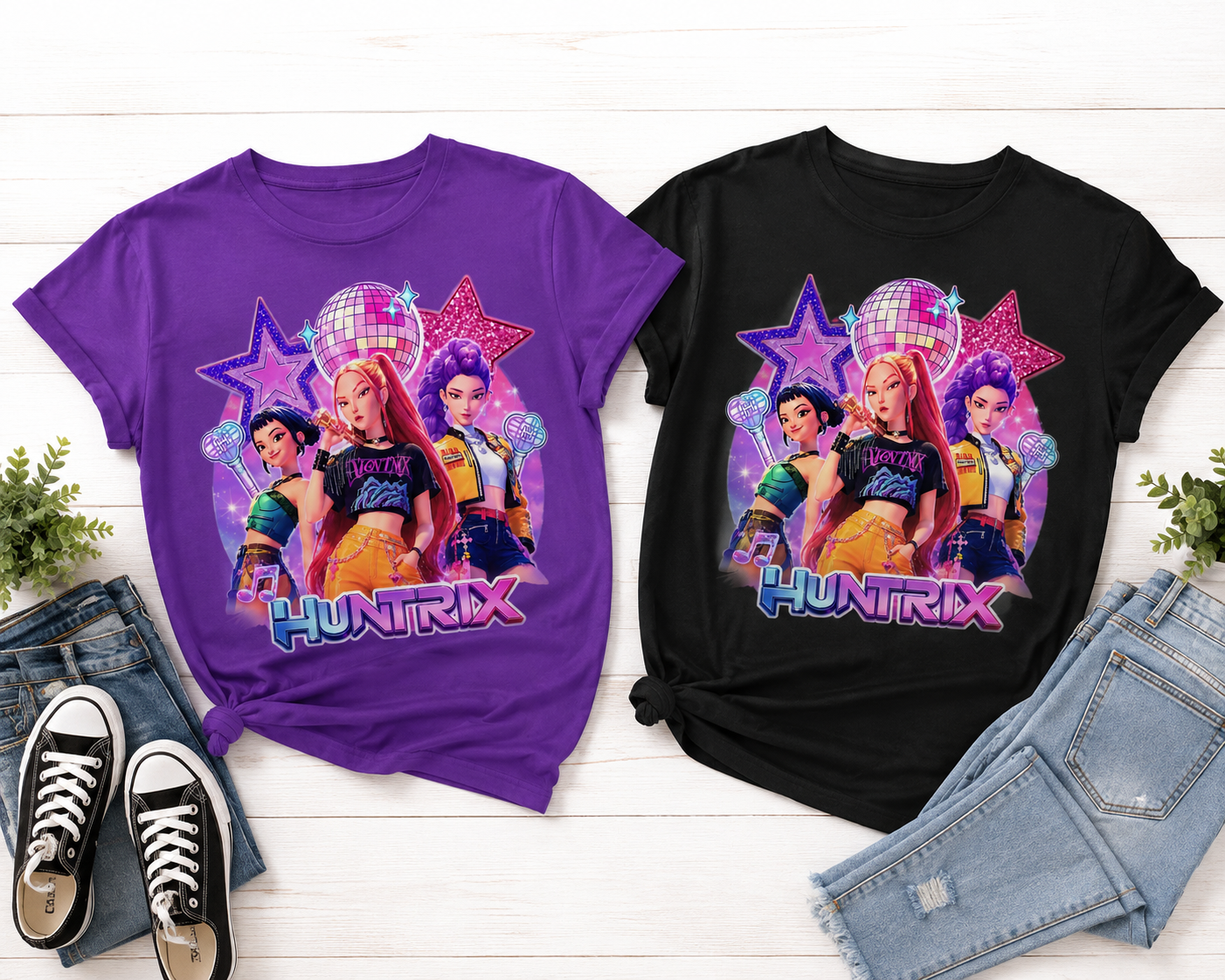 Girls KPop Demon Hunters HUNTR/X Graphic T-Shirt – Purple Kids Tee Hippo Boutique
