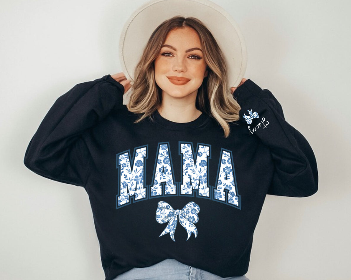 Custom Mama Floral Sweatshirt with children’s name on sleeve Hippo Boutique