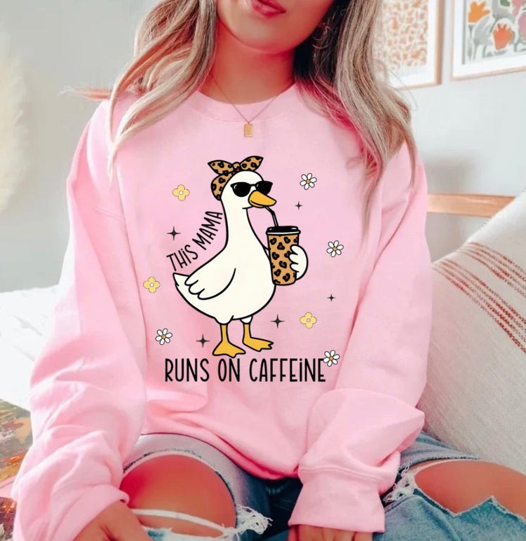 T-Shirts Sweatshirts & Hoodies - This Mama Runs on Caffeine Leopard Goose Hippo Boutique