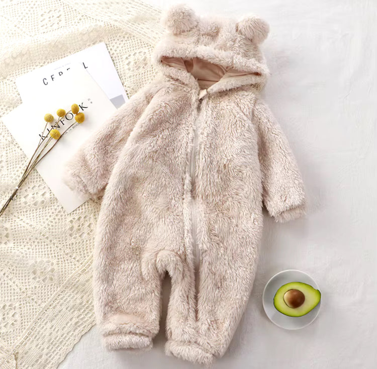 Furry Teddy Bear Baby Snowsuit One Piece Hippo Boutique