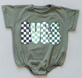 Checkered Bubs Baby & toddler Boy t-shirt bubble Romper Hippo Boutique