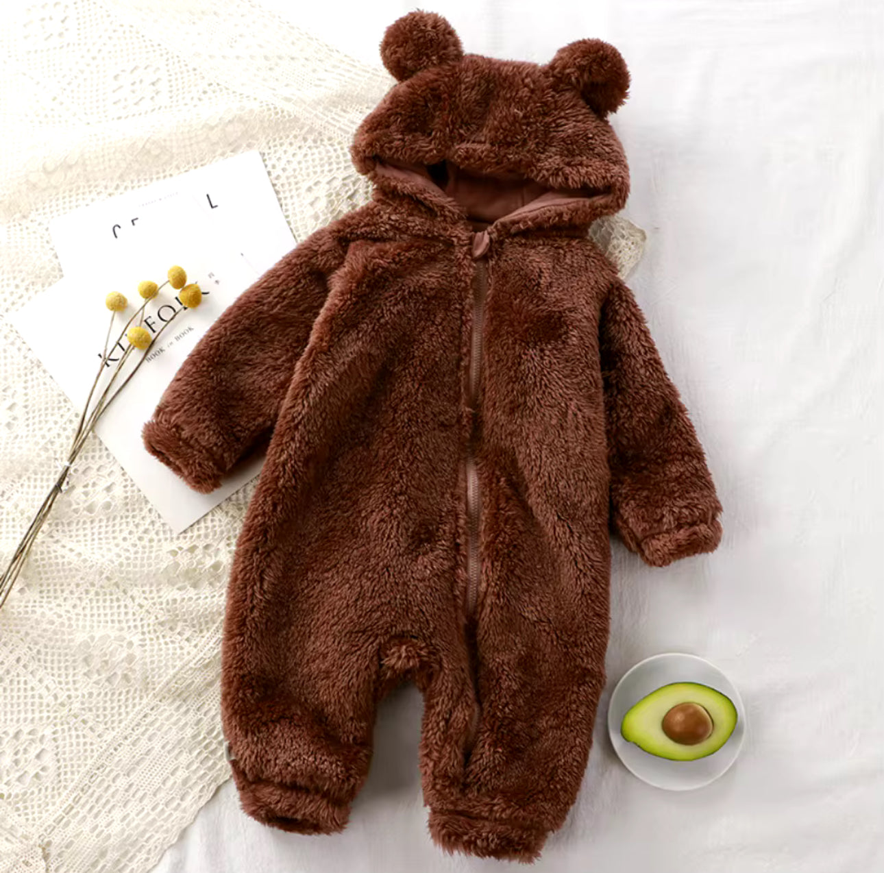Furry Teddy Bear Baby Snowsuit One Piece Hippo Boutique