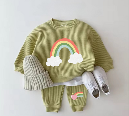 Baby Waffle Knit Jogger Outfit - Rainbow