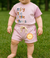 Enjoy the little things Baby and Kids cotton color block t-shirt & shorts outfit Hippo Boutique