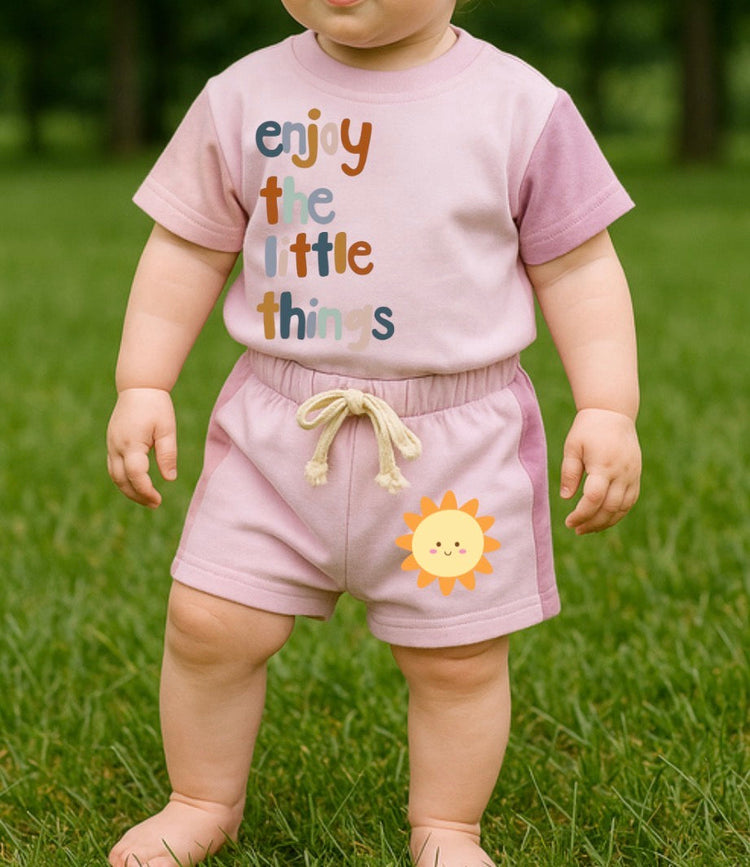 Enjoy the little things Baby and Kids cotton color block t-shirt & shorts outfit Hippo Boutique