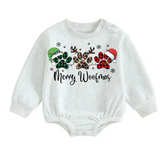 Merry Woofmas fleece Baby Oversized christmas Sweatshirt Romper Hippo Boutique