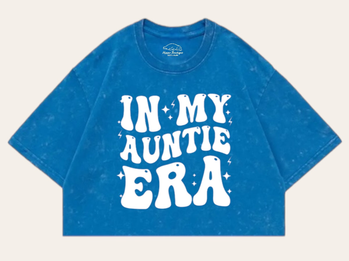 In My Auntie Era Stone Washed 100% Cotton Oversized Cropped T-Shirts Hippo Boutique