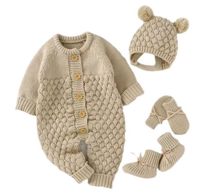 Baby Knit Bodysuit Set with Boots Hat & Mitts Hippo Boutique