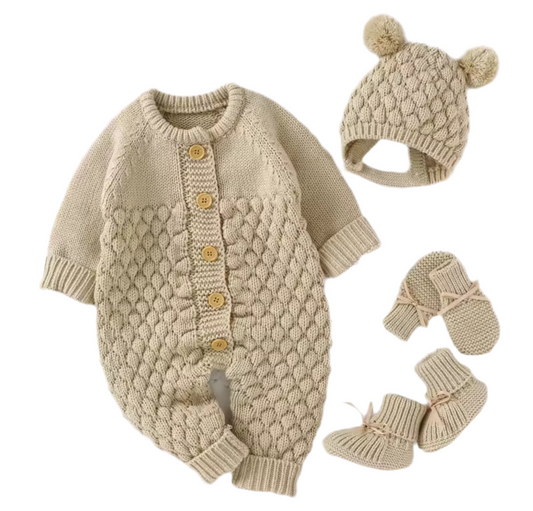 Baby Knit Bodysuit Set with Boots Hat & Mitts Hippo Boutique
