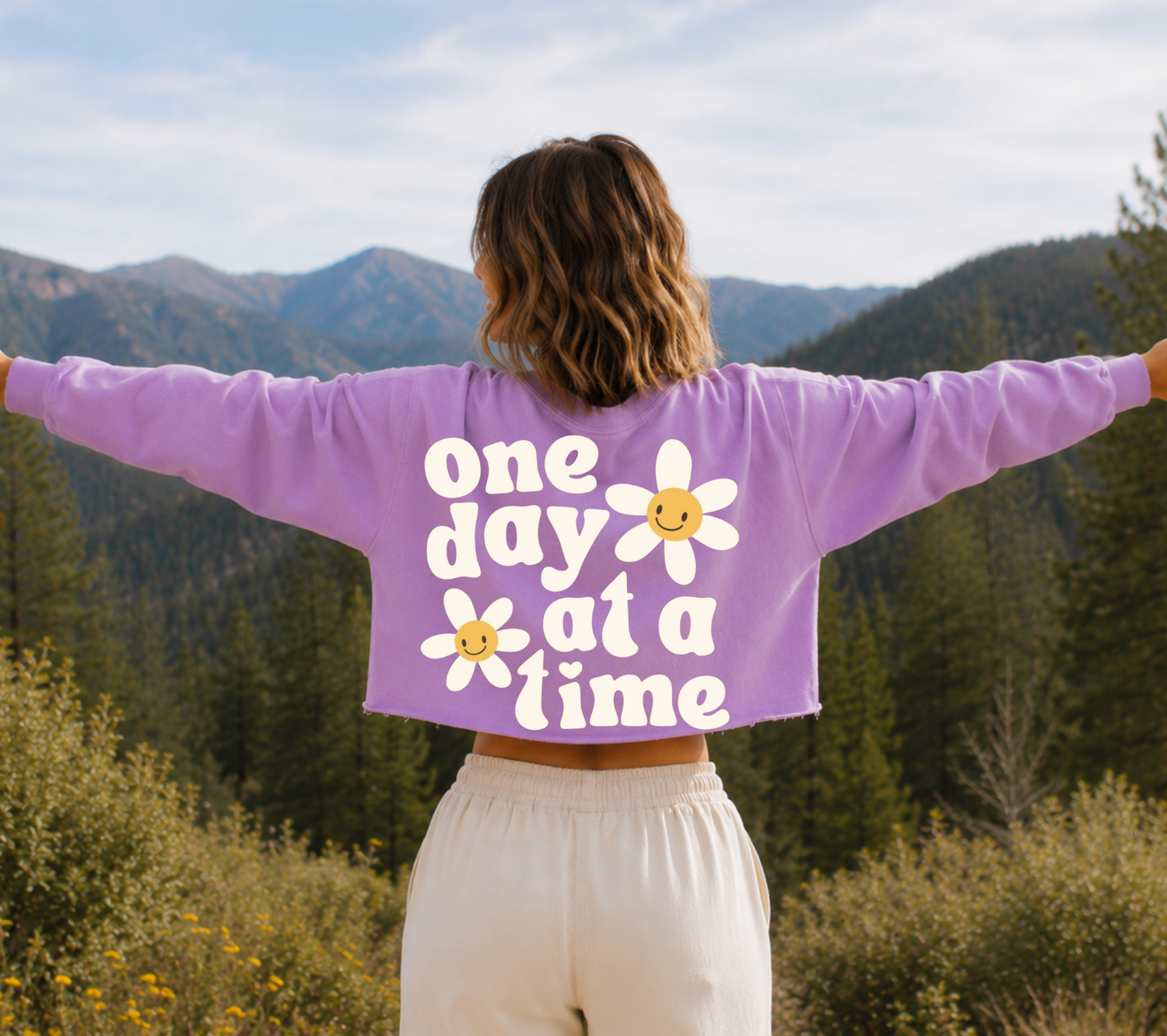 Cropped Sweatshirt - One day at a time Hippo Boutique