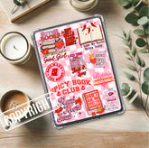 Pink Kindle insert with spicy romance book-themed stickers, handmade organic design. - Kindle Insert - Smut Romance