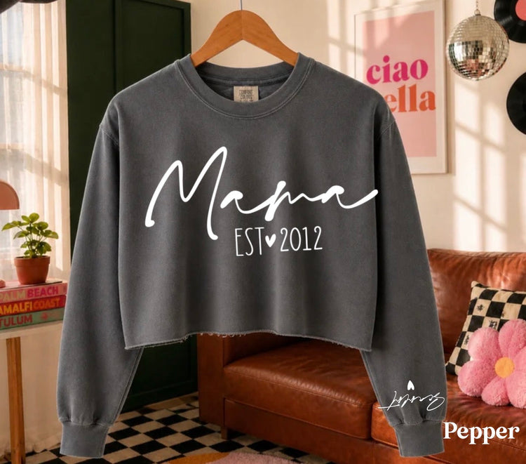 Cropped Sweatshirt - Custom Mama est with kids names Hippo Boutique