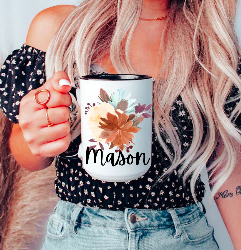 Personalized Name Floral coffee mug Hippo Boutique