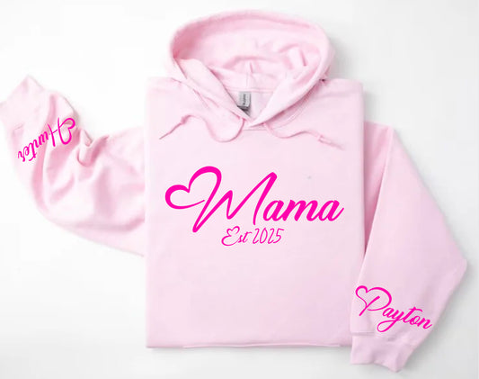 Custom Mama Hoodie with children’s name on sleeve Hippo Boutique