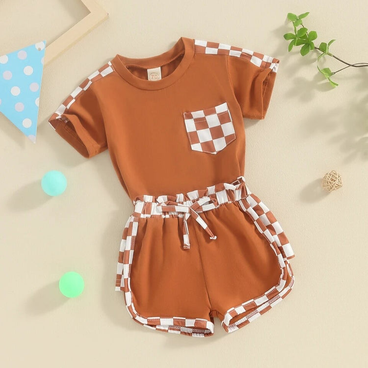Checkered Baby T-Shirt & Shorts outfit Hippo Boutique