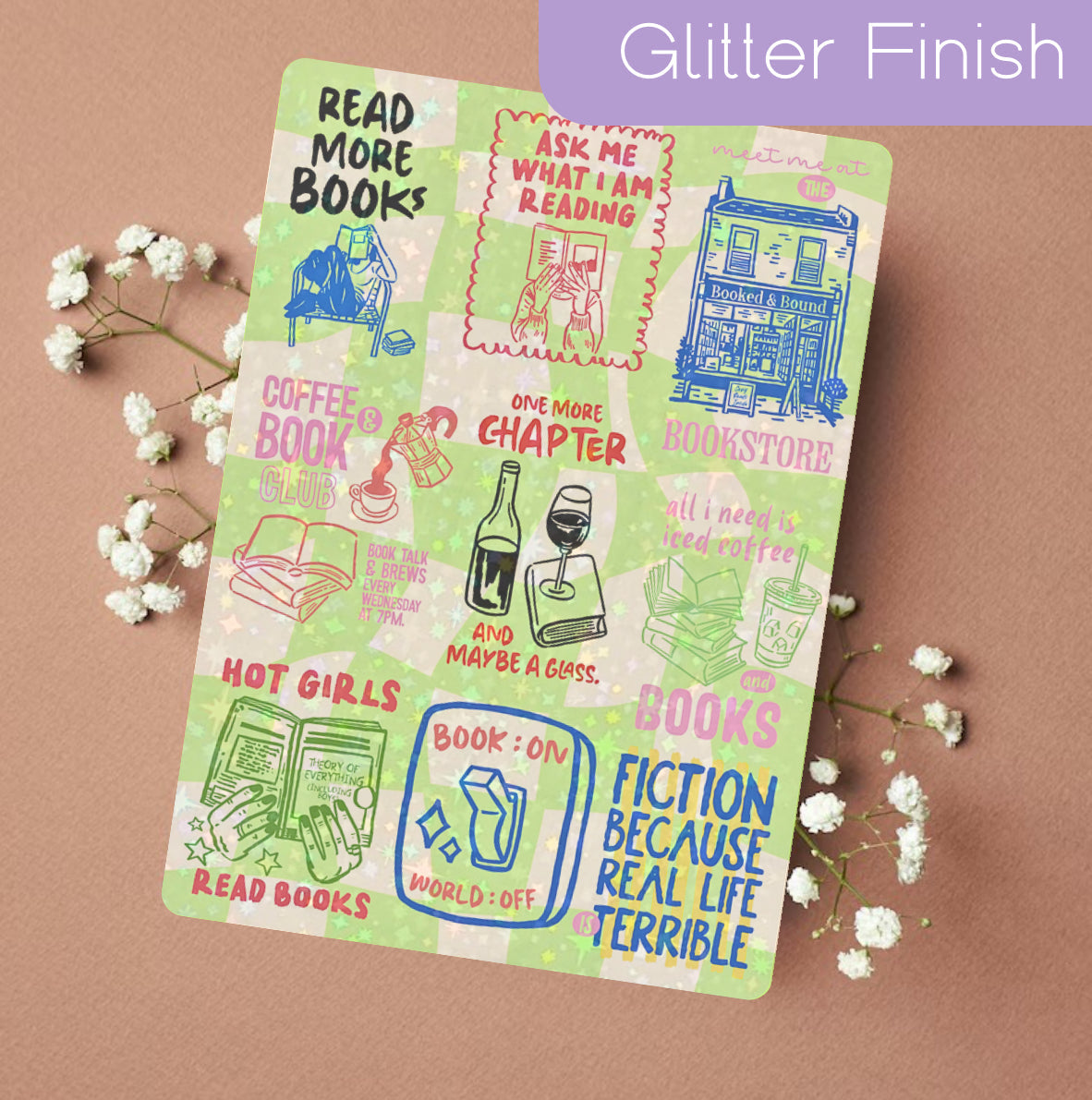 Kindle Insert - Green Checkered Hand Drawn Bookish Hippo Boutique