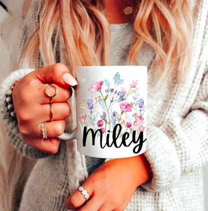 Personalized Name Floral coffee mug Hippo Boutique