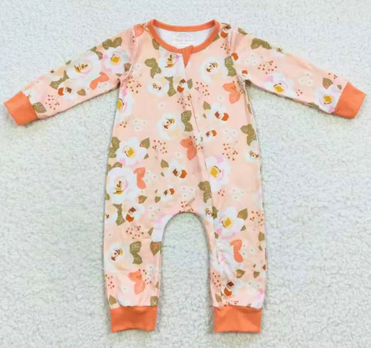 Baby Peach Floral Long Sleeve Cotton Bodysuit Hippo Boutique
