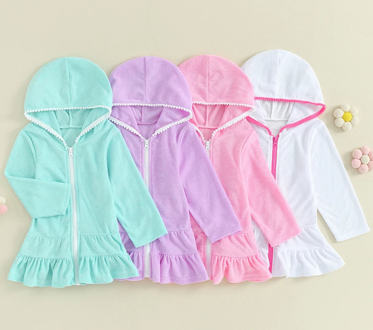 Toddler Hooded Swimsuit Cover Up Zip Up Dress Hippo Boutique