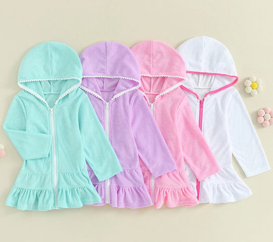 Toddler Hooded Swimsuit Cover Up Zip Up Dress Hippo Boutique
