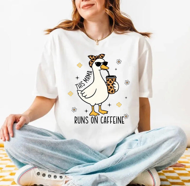 T-Shirts Sweatshirts & Hoodies - This Mama Runs on Caffeine Leopard Goose Hippo Boutique