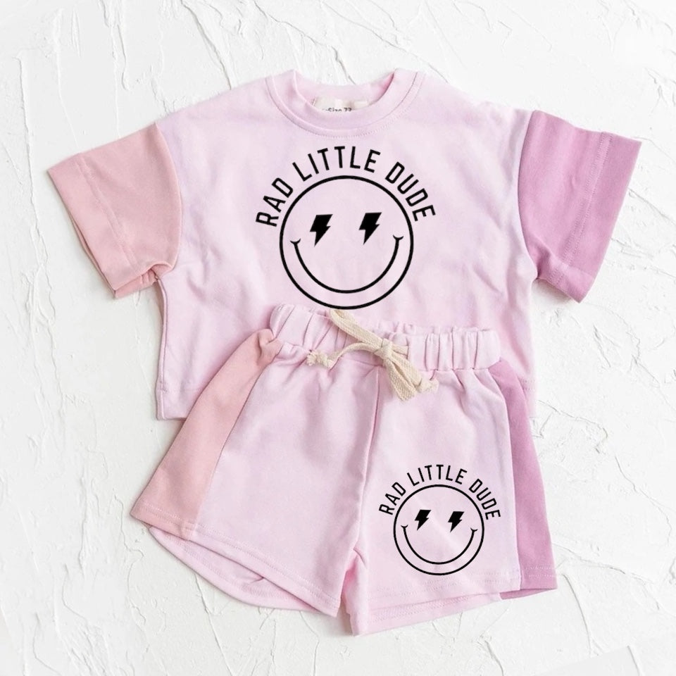 Rad Little Dude Smile Baby and Kids cotton color block t-shirt & shorts outfit Hippo Boutique
