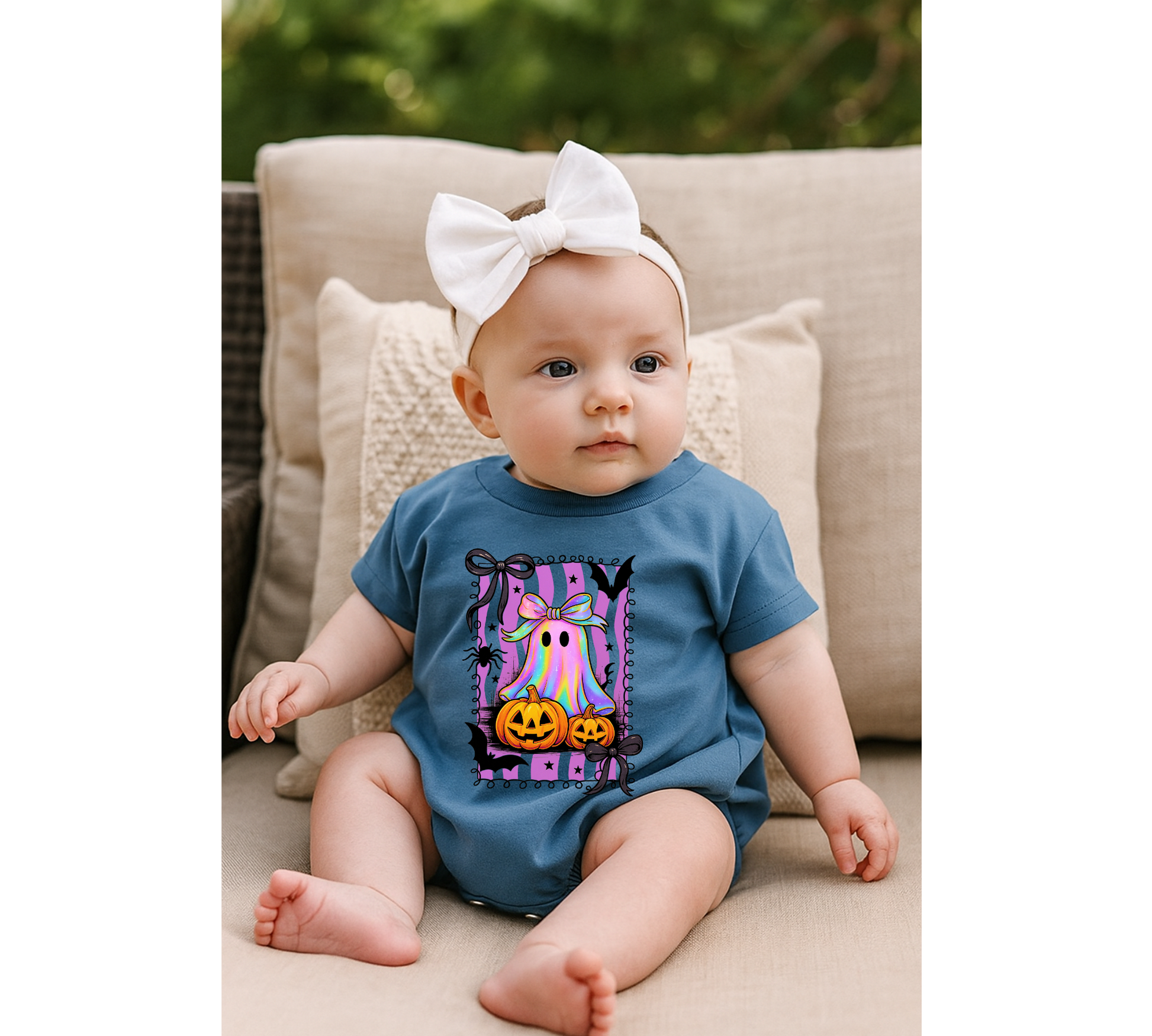 Ghost Coquette Halloween Baby t-shirt Bubble Romper Hippo Boutique