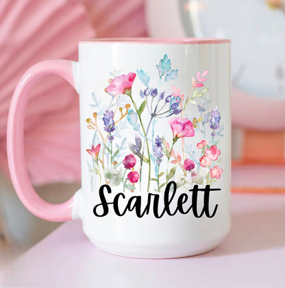 Personalized Name Floral coffee mug Hippo Boutique