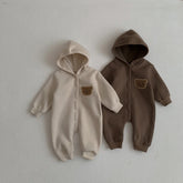 Teddy Hooded Romper Zip Up Bodysuit Hippo Boutique