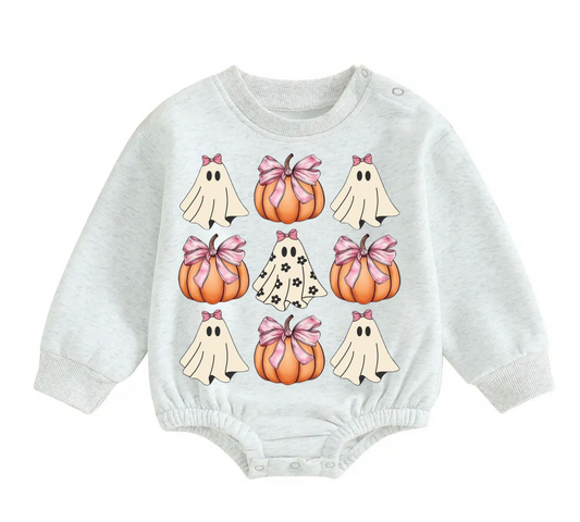 Soft warm fleece Baby Pumpkin & Ghosts Halloween Oversized Sweatshirt Bodysuitt Hippo Boutique