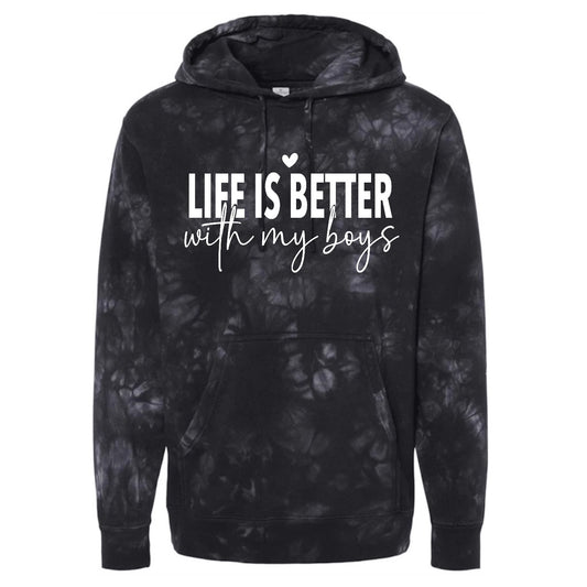 Life is Better with my Boys Tie Dye Hoodies Hippo Boutique