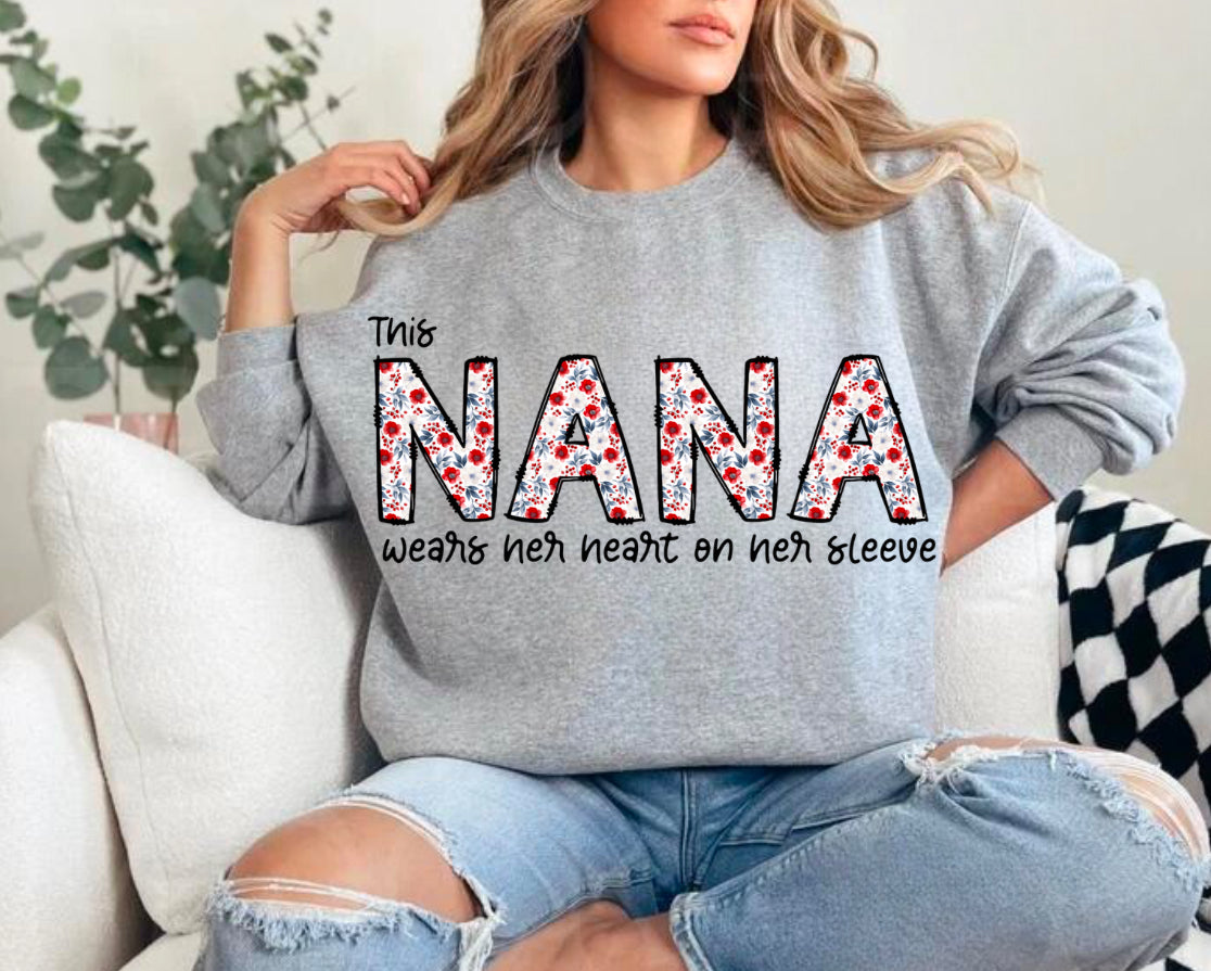 Custom Floral Nana Sweatshirt with children’s name on sleeve Hippo Boutique