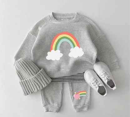 Baby Waffle Knit Jogger Outfit - Rainbow