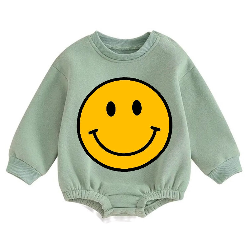 Soft warm fleece Baby Smile Oversized Sweatshirt Romper Hippo Boutique