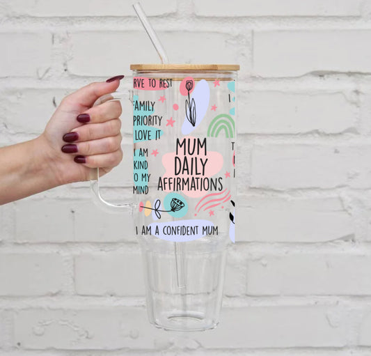 Mum Daily Affirmations Glass Tumbler Cup Hippo Boutique