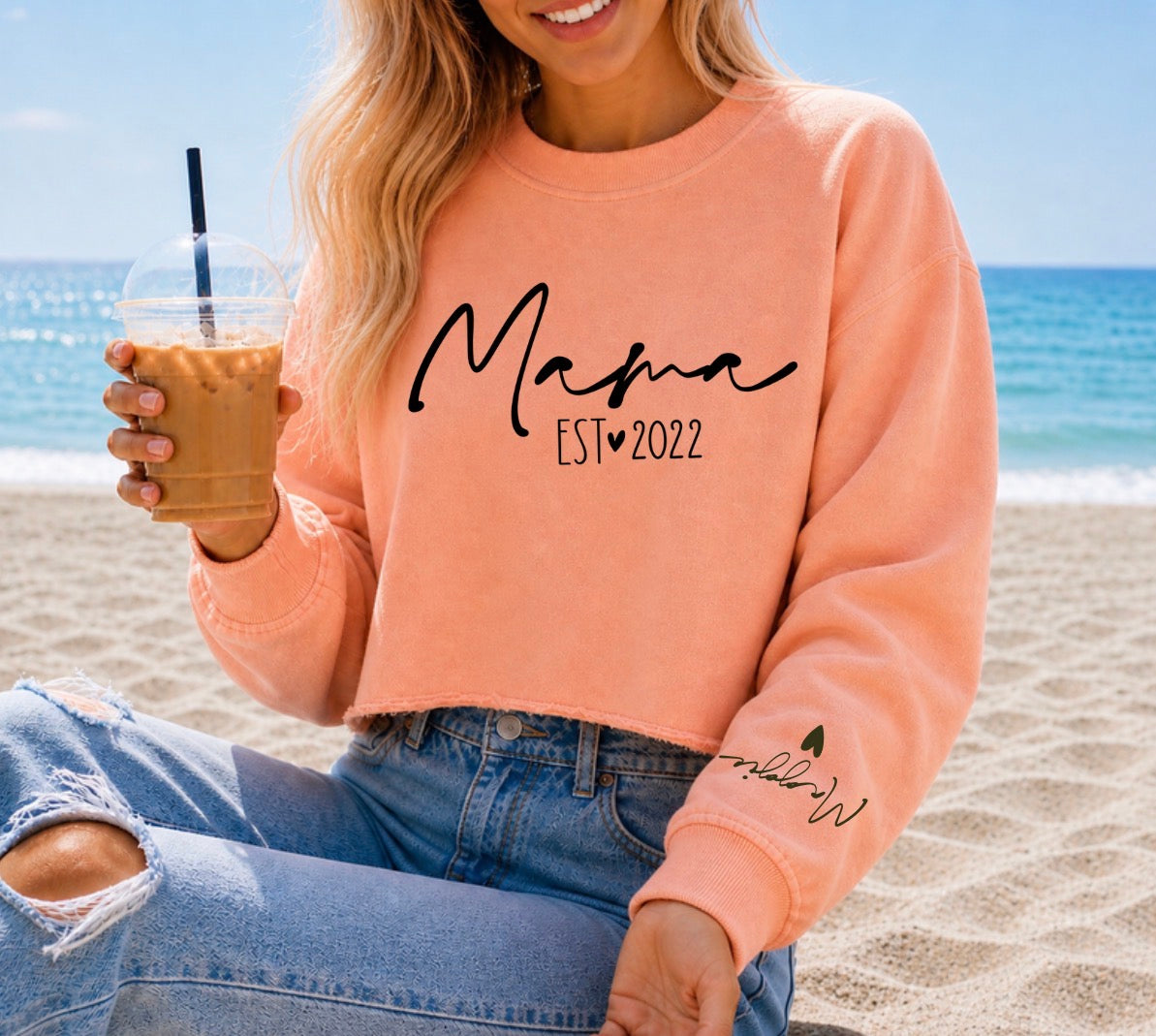 Cropped Sweatshirt - Custom Mama est with kids names Hippo Boutique