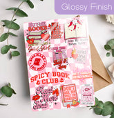Glossy pink Kindle insert with playful smut romance-themed stickers and bold text designs. - Kindle Insert - Smut Romance