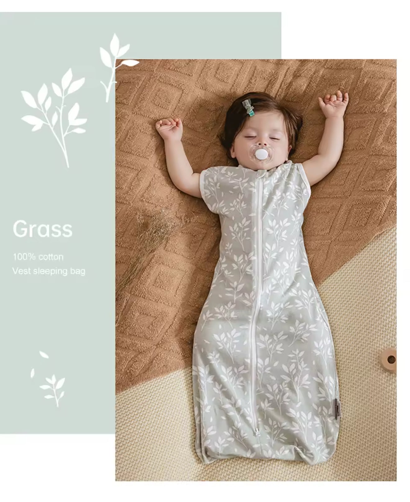 Newborn Baby 100% Organic Cotton Swaddle Sleep sack - 1 Tog Hippo Boutique
