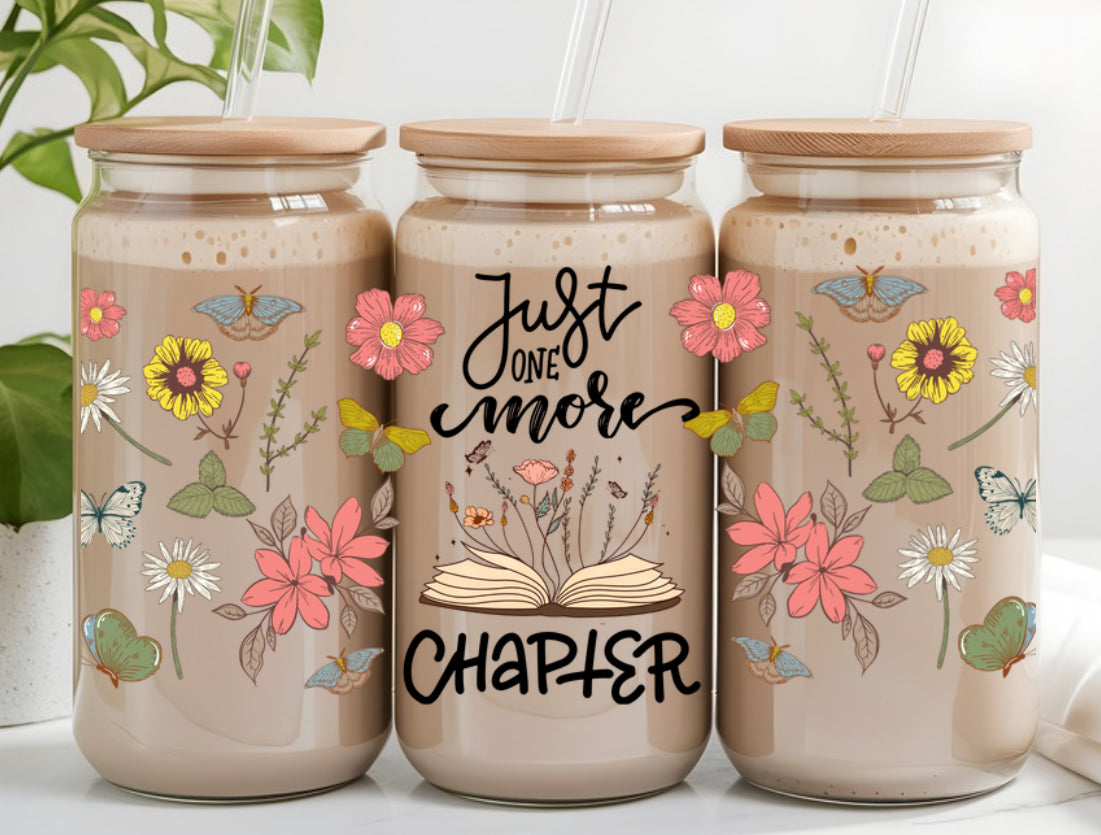 Just One More Chapter Bookish Glass Tumbler Cups Hippo Boutique