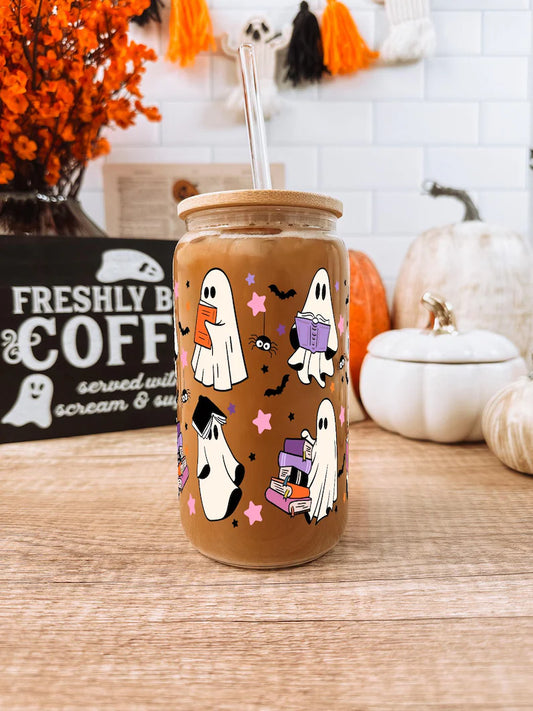 Ghost Reading Halloween Glass Cup Hippo Boutique
