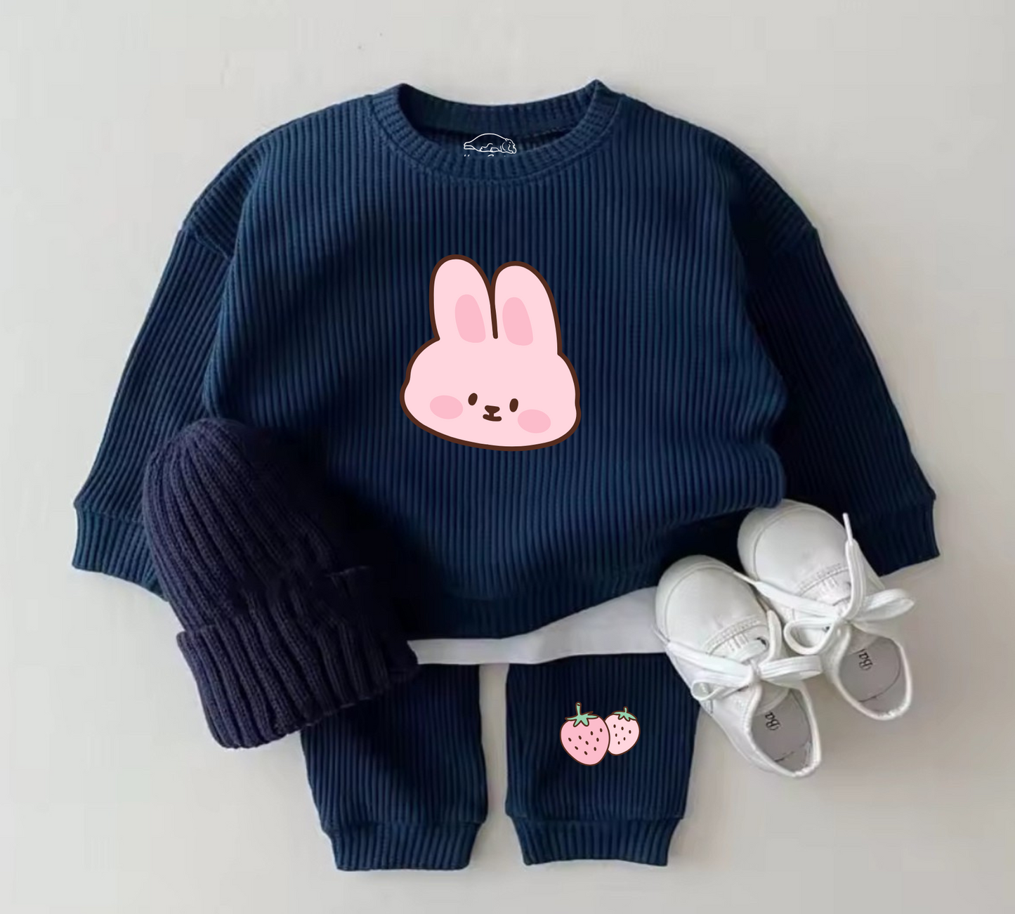 Baby Waffle Knit Jogger Outfit - Bunny Strawberry Hippo Boutique
