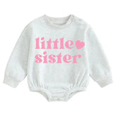 Little Sister Soft warm fleece Baby Oversized Sweatshirt Romper Hippo Boutique