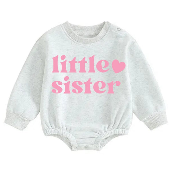 Little Sister Soft warm fleece Baby Oversized Sweatshirt Romper Hippo Boutique