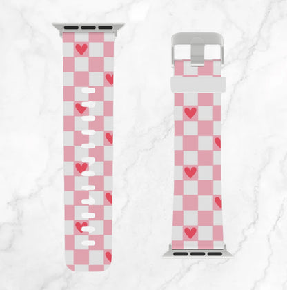 Apple Watch Band - Pink Checkered Hearts