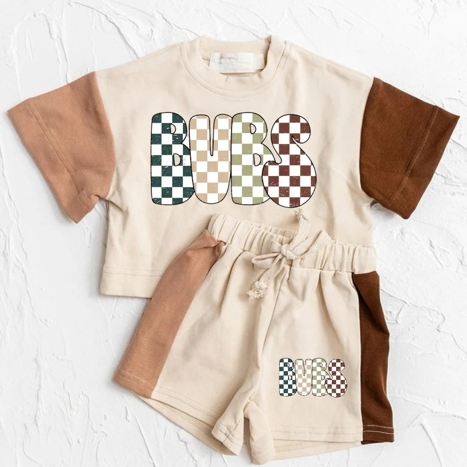 Checkered Bubs Baby and Kids cotton color block t-shirt & shorts outfit Hippo Boutique